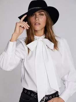 Image of Mint Velvet Tie Neck Cotton Shirt - Ivory