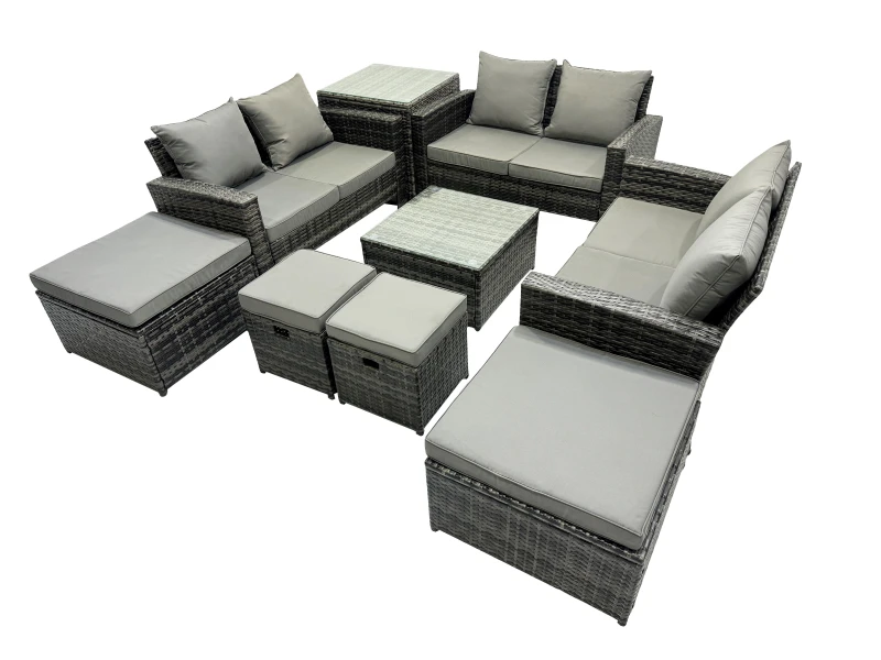 Image of Fimous Lounge Double Seat Sofa Coffee Table Set with Side Table 4 Stool in Dark Grey Dark Grey Unisex
