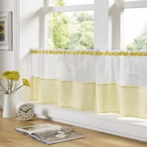 Image of Gingham Ready Made Slot Top Voile Cafe Curtain Panel (59' x 18', Yellow)