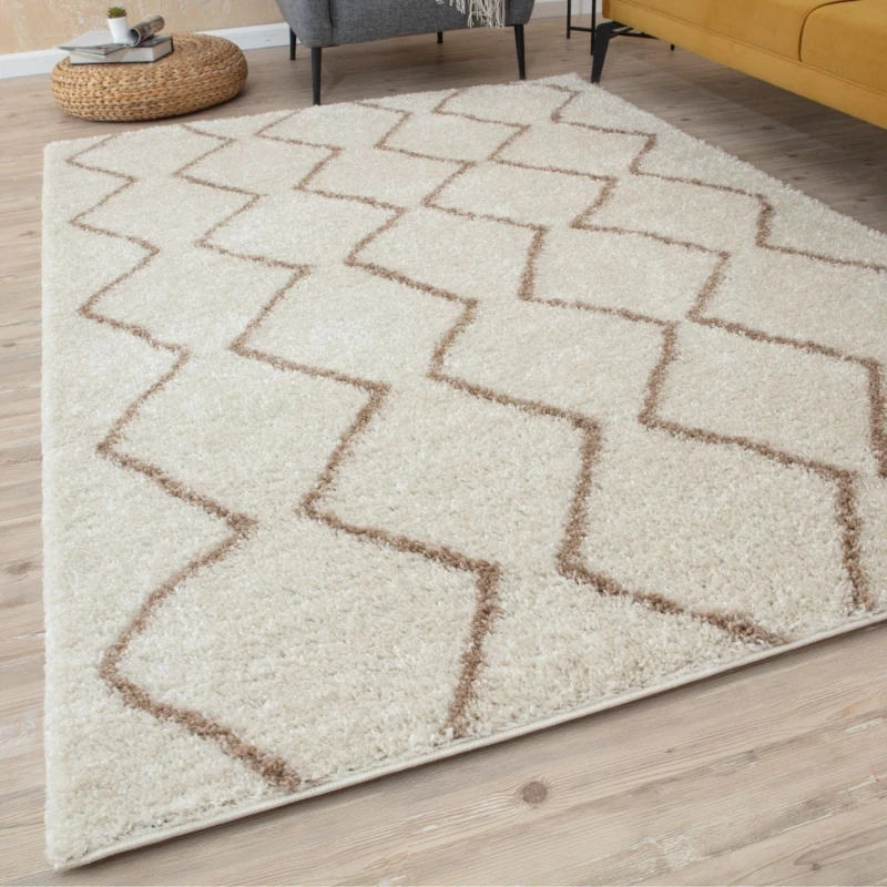 Image of THE RUGS Moroccan Soft Shaggy Rugs & Runners Ivory & Beige Living Room Size: 80cm x 300cm Ivory Unisex 80cm x 300 cm