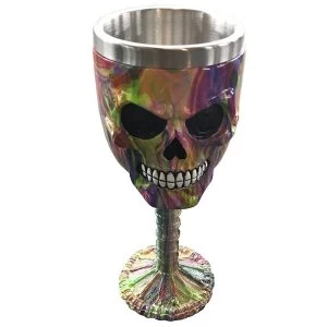 Image of Decorative Rainbow Marble Effect Skull Goblet