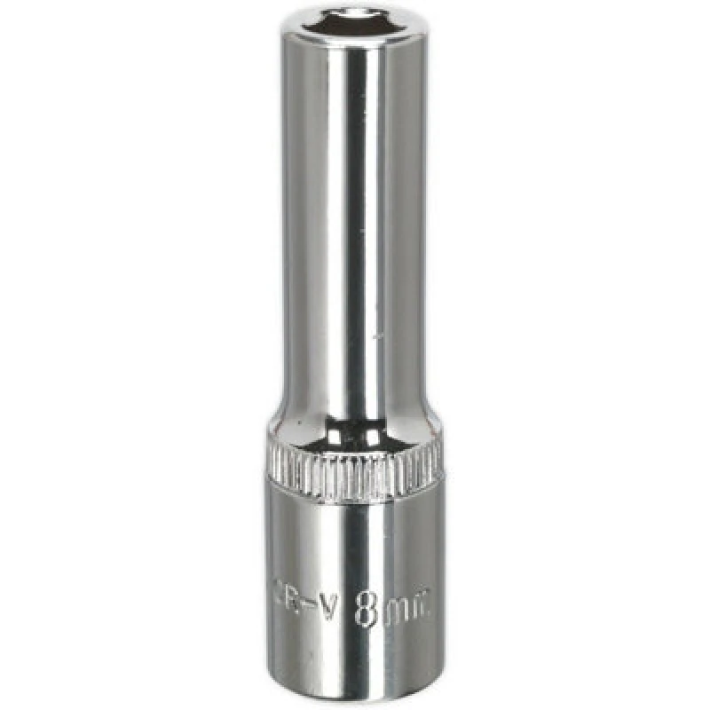 Image of Loops 8mm Forged Steel DEEP Drive Socket - 3/8" Square Drive Polished Chrome Vanadium Metallics
