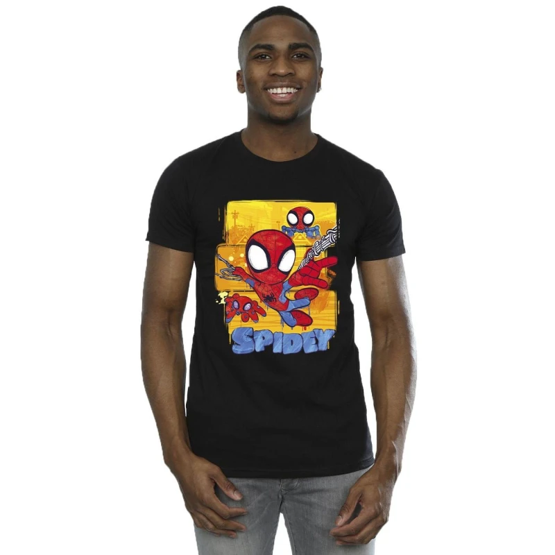 Image of Marvel Marvel Men Spidey And His Amazing Friends Flying T-Shirt in Black Size: Small Black S Male 5063376187657