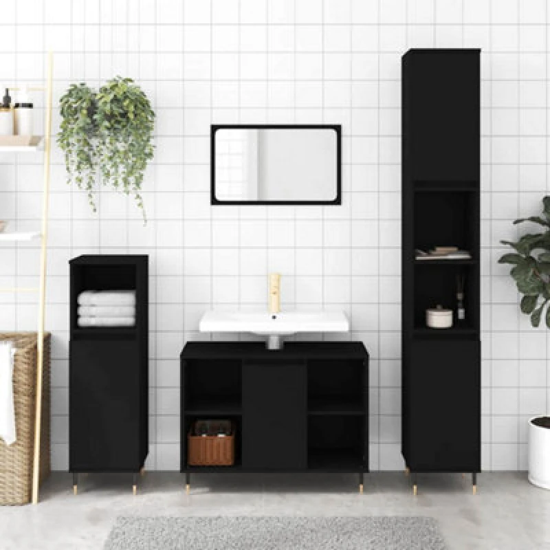 Image of Vidaxl Bathroom Cabinet Black 30X30X100 Cm Engineered Wood Bathroom Cabinets