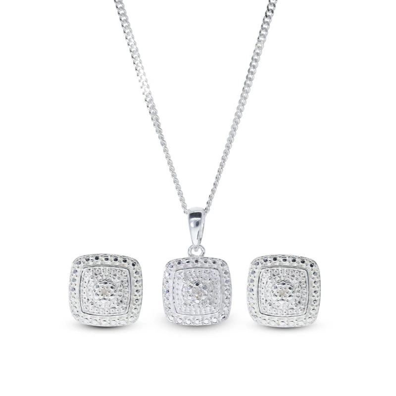 Image of Be You Sterling Silver Diamond Earring & Pendant Set Silver female One Size