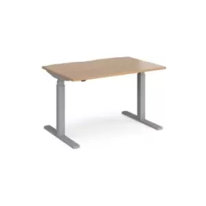 Image of Height Adjustable Desk Rectangular Desk 1200mm Beech Tops With Silver Frames 800mm Depth Elev8 Touch