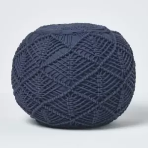 Image of Navy Crochet Knitted Pouffe 40 x 50cm - Navy - Homescapes