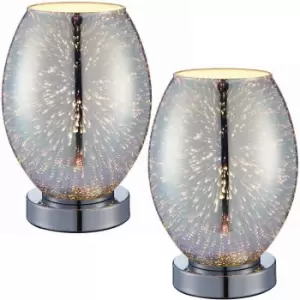 Image of 2 PACK Touch On/Off Table Lamp Holographic Glass Shade Unique Bedside Desk Light