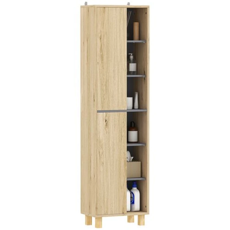 Image of HOMCOM Bathroom Storage Unit with 6 Open Compartments and 6 Shelves Natural
