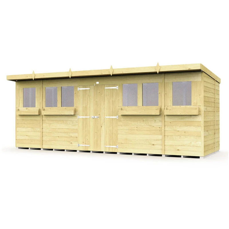Image of Flat Pack Sheds DIY Sheds 18 x 6 Pent Summer Shed, Brown 18X6PSSFF