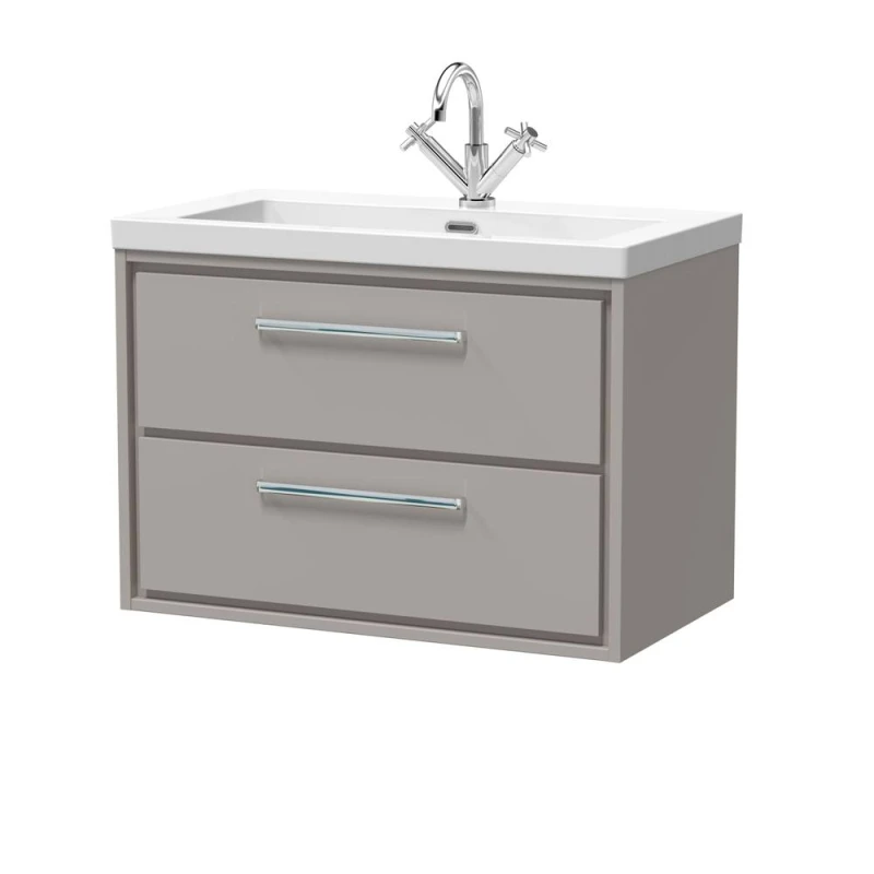 Image of Balterley Modern Bathroom 2 Soft-Close Drawer Wall Hung Vanity Unit Fireclay Basin, Pebble Grey, 800mm