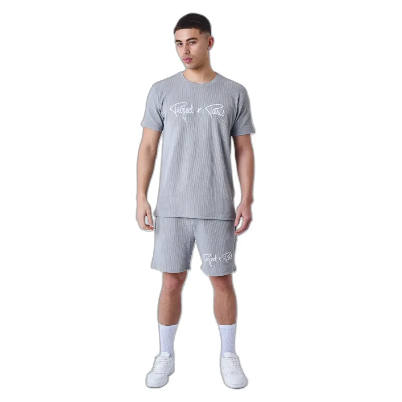 Image of Project X Paris Signature logo shorts embroidery Project X Paris Waffle Gris Male XL