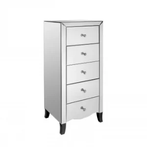 Image of LPD Limited Valentina 5 Drawer Mirrored Tall Chest of Drawers Wood
