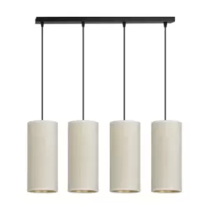 Image of Bente Black Bar Pendant Ceiling Light with White Fabric Shades, 4x E14