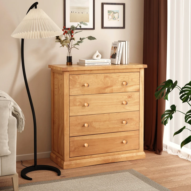 Image of Cabinet Bits Lucca 4 Drawer Chest of Drawers Wood Knob in Light Brown Light Brown Unisex