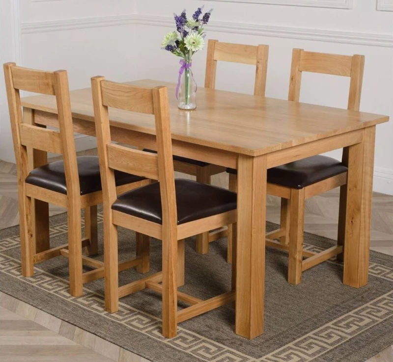 Image of Thats Furniture Oslo 150 x 90cm Medium Oak Dining Table & 4 Lincoln Chairs in Brown Brown Unisex 150 x 90 cm