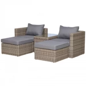 Image of Outsunny 5 Pcs PE Rattan Armchair Outdoor Garden Seating Comfort Balcony Home Grey