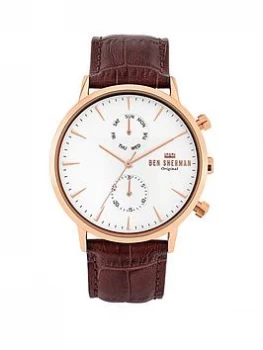 Image of Ben Sherman Brown Croc Leather Strap with Off White Dial, One Colour, Men