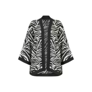 Image of Mela London Black Zebra Print Satin Kimono - Black