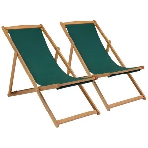 Image of Charles Bentley Foldable Deck Chairs Pair - Green