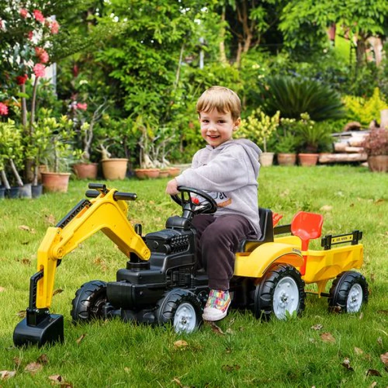 Image of HOMCOM Kids Pedal Go Kart Children Ride On Digger Tractor Toy Car, Yellow 370-194