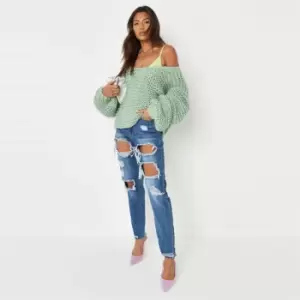 Image of Missguided Riot High Rise Extreme Ripped Mom Jeans - Blue