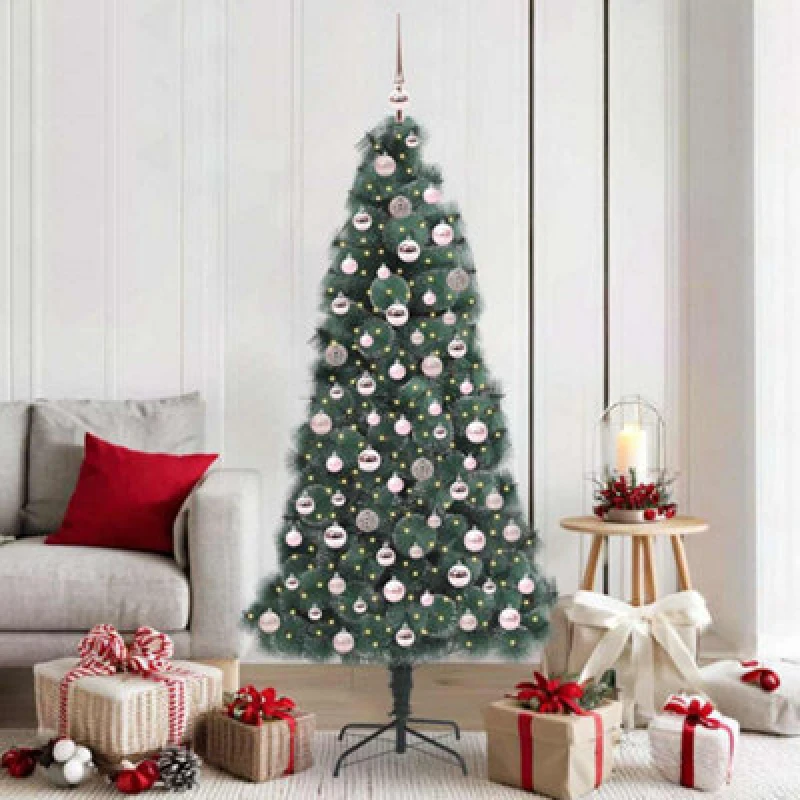Image of vidaXL Artificial Pre-lit Christmas Tree with Pink Ball Set Green 180 cm, Green 3396168