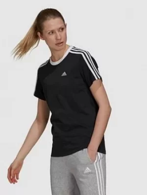 Image of Adidas Essentials 3 Stripes Boyfriend Tee, Black/White, Size L, Women