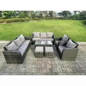 Image of Fimous 8 Seater Outdoor Dark Grey PE Rattan Lounge Complete Sofa Set with2 Stools