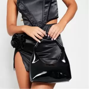 Image of I Saw It First Patent Pu Curved Shoulder Bag - Black