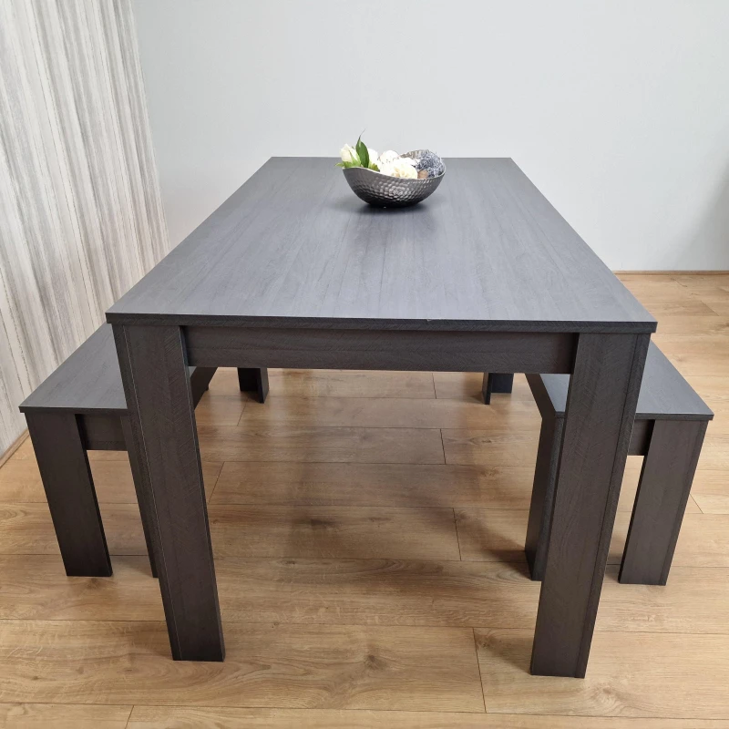 Image of KOSY KOALA Dining Table Set Grey Dining Table With 2 Benches Kitchen Dining Table Set Dining Room Table for Four Charcoal