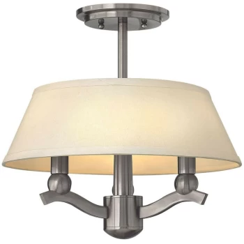 Image of Hinkley Whitney (HK) Cylindrical 3 Arm Semi-Flush / Pendant Ceiling Light with Shade 3x E14 Brushed Nickel - Elstead