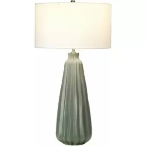 Image of Table Lamp Sage Green Ceramic White Faux Silk Cylinder Shade LED E27 60W