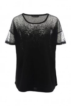 Image of French Connection Sheer Space Devore Oversized T Shirt Black
