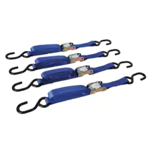 Image of Silverline Cam Buckle Tie Down Strap S-Hook 2m x 25mm 4pk - 2m x 25mm Rated 250kg Capacity 500kg