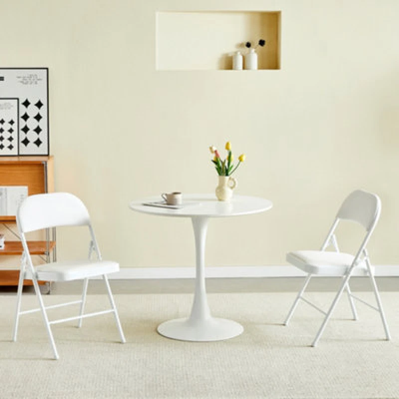 Image of MCC Direct Set of 2 Folding Dining Chairs Metal Frame Padded Seats White