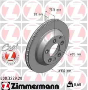 Image of ZIMMERMANN Brake disc VW,AUDI,PORSCHE 600.3229.20 7L8615601C,7L8615601G,95535240130 Brake rotor,Brake discs,Brake rotors 95535240131,7L8615601C