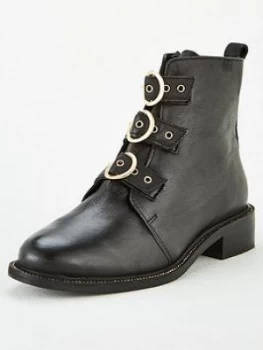 Image of Carvela Thought Ball Rand Three Middle Buckle Straps Boot - Black