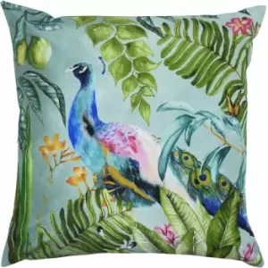 Image of Evans Lichfield Peacock Botanical Outdoor Cushion Cover, Multi, 43 x 43 Cm