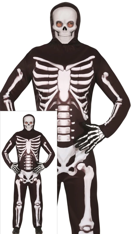 Image of Fiestas Guirca Fancy Dress Adult Skeleton in Black Size: Medium Black Unisex M