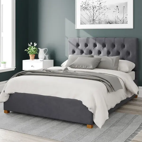 Image of Aspire Olivier Ottoman Bed Velvet Steel Single