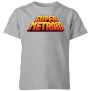 Image of Nintendo Super Metroid Retro Logo Colour Kid's T-Shirt - Grey - 11-12 Years