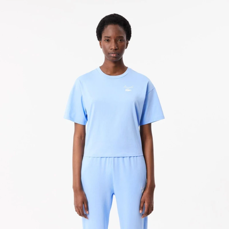 Image of Lacoste Cotton Logo T-Shirt Light Blue female 8