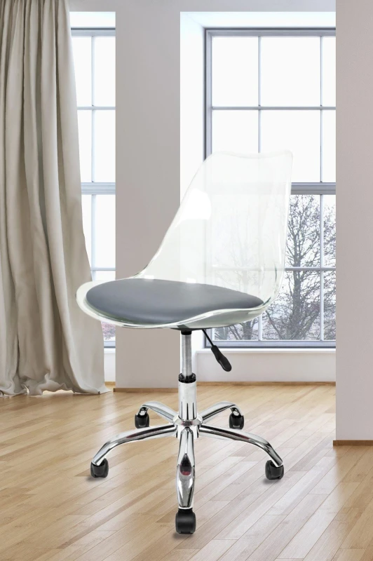 Image of Fusion Living Soho Clear Plastic Dining Chair with Swivel Base in Dark Grey Dark Grey Unisex