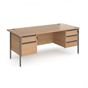 Image of Dams International Straight Desk with Beech Coloured MFC Top and Graphite H-Frame Legs and Two & Three Lockable Drawer Pedestals Contract 25 1800 x 80