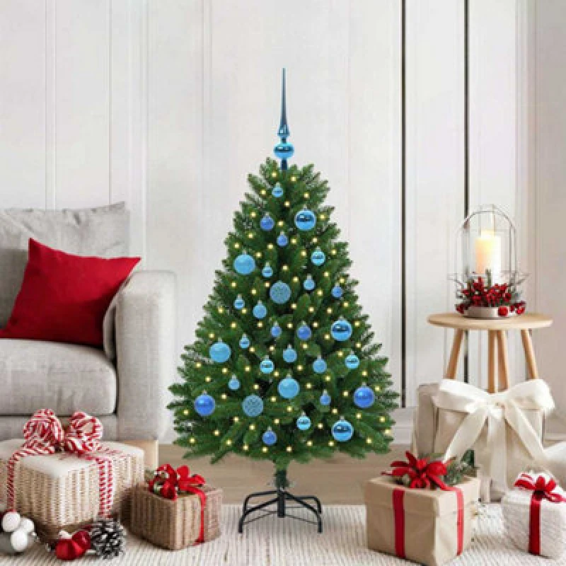 Image of vidaXL Artificial Christmas Tree with Blue Balls Green 120cm PVC and Metal, Green 3395674
