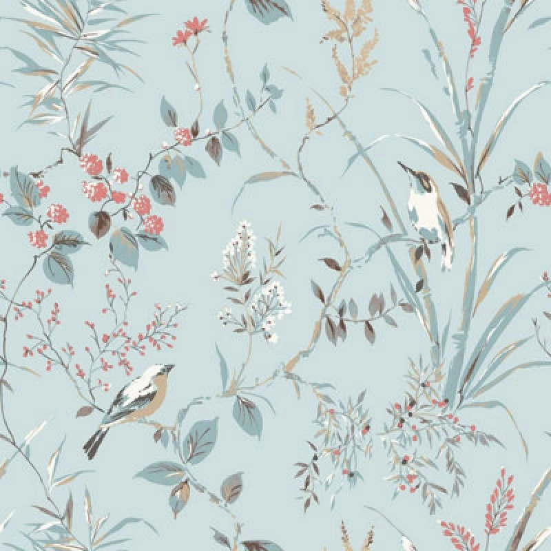 Image of Crown Crown - Mariko Blue Wallpaper Floral Treebird Metallic Effect Stylish Feature Wall WL-M1856