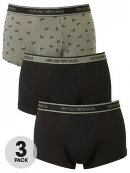 Image of Emporio Armani 3 Pack Stretch Cotton Trunks Black/Green Size M Men