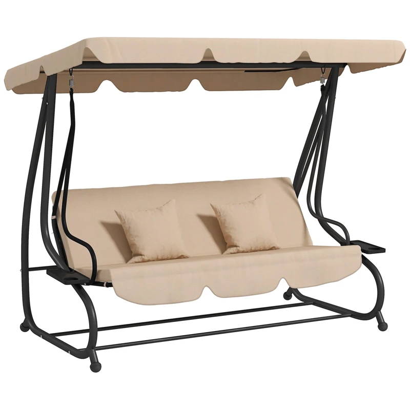 Image of Outsunny 2-in-1 Garden Swing Chair for 3 Person w/ Adjustable Canopy Light Brown TJ Hughes 5061025115730