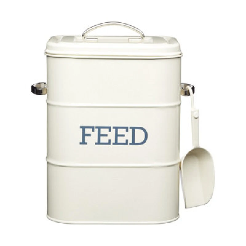 Image of Living Nostalgia Antique Cream Feed Tin with Metal Scoop Cream